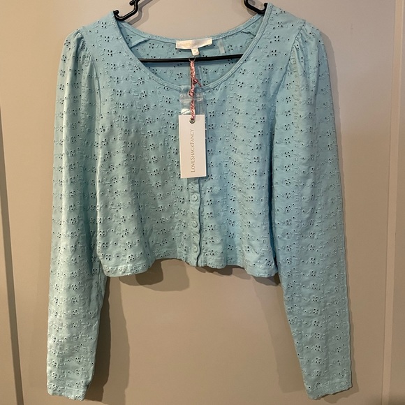 LOVESHACKFANCY Jonah Crop Cardigan Powder Blue Size M NWT - Picture 6 of 7
